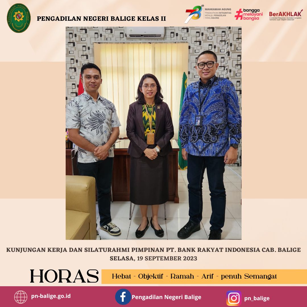 Kunjungan kerja dan silaturahmi pimpinan PT. Bank Rakyat Indonesia Cab. Balige ke Pengadilan Negeri Balige